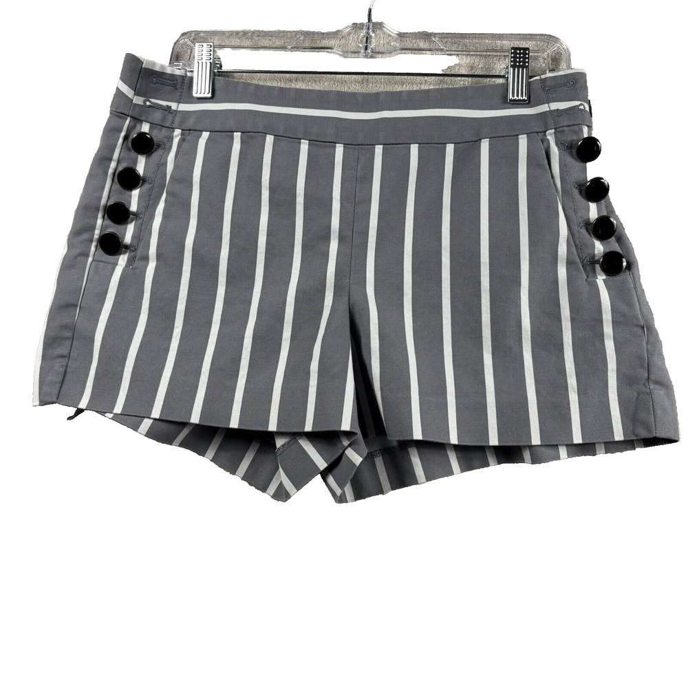 LOFT Women's Cotton Shorts Nautical Sailor Button Gray Stripe Size 6